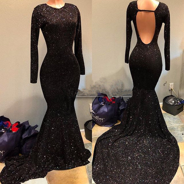 Do you need a black sparkle prom dress custom made at affordable prices? Shop stylesnuggle with the Black Sequins New Arrival Prom Party Gowns| Long Sleeves Evening Gowns On Sale.