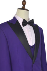 Black Silk Peak Lapel Three Piece Wedding Tuxedos Mens Suits with Vest for Prom-stylesnuggle