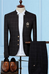 Black Slim Sit Plaid Classic Two Pieces Men Suits Online