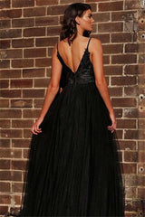 stylesnuggle offers Black Spaghetti Straps Open Back Evening Gowns Chic Sleeveless Backless V-neck Formal Dresses With Slit On Sale at an affordable price from Tulle to A-line Floor-length skirts. Shop for gorgeous Sleeveless Evening Dresses collections for special events.