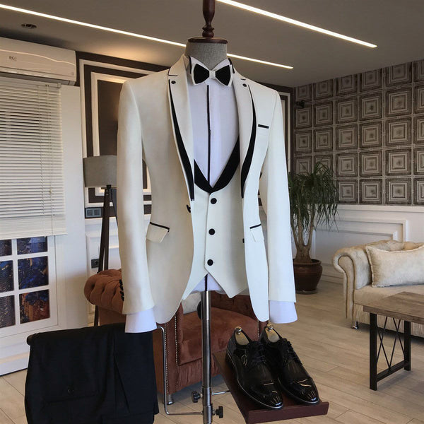 Black White Notched Lapel Slim Fit Men's Prom Suits-stylesnuggle