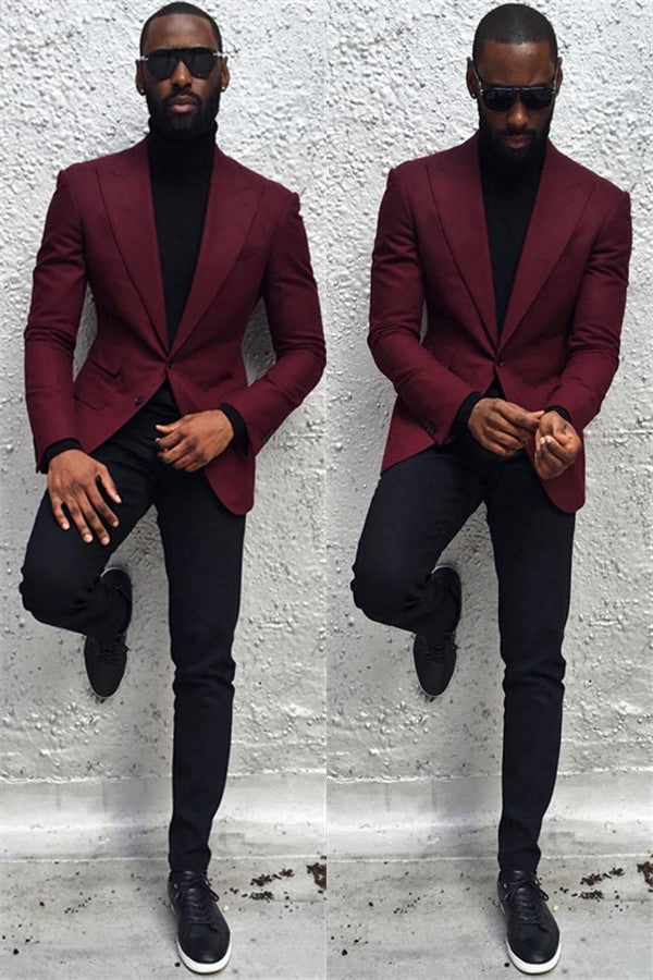 Blake Burgundy Peaked Lapel Slim Fit Bespoke Men's Prom Suits