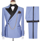 Blue Peaked Lapel Slim Fit Bespoke Men Suits-stylesnuggle