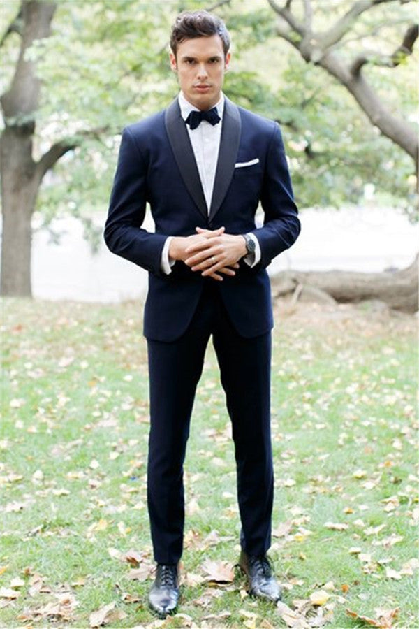 stylesnuggle made this Blue Shawl Lapel Bespoke Wedding Tuxedo, Two Pieces Slim Fit Men Suits Online with rush order service. Discover the design of this Blue Solid Shawl Lapel Single Breasted mens suits cheap for prom, wedding or formal business occasion.