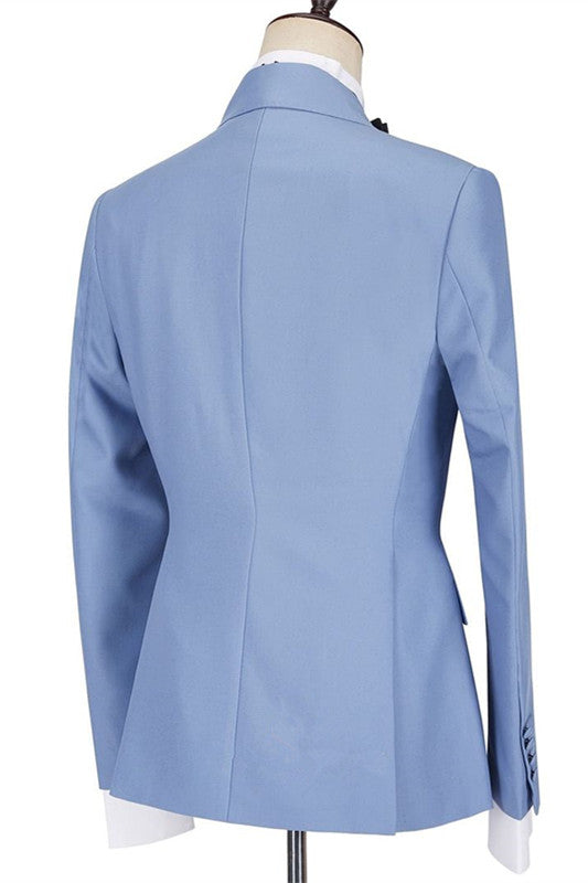 Blue Slim Fit Peaked Lapel Ruffles Designer Men's Prom Suits-stylesnuggle