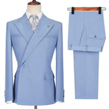 Blue Slim Fit Peaked Lapel Ruffles Designer Men's Prom Suits-stylesnuggle