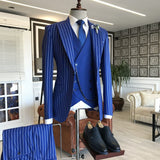 Blue Striped 3-pieces Peaked Lapel Formal Men Suits-stylesnuggle