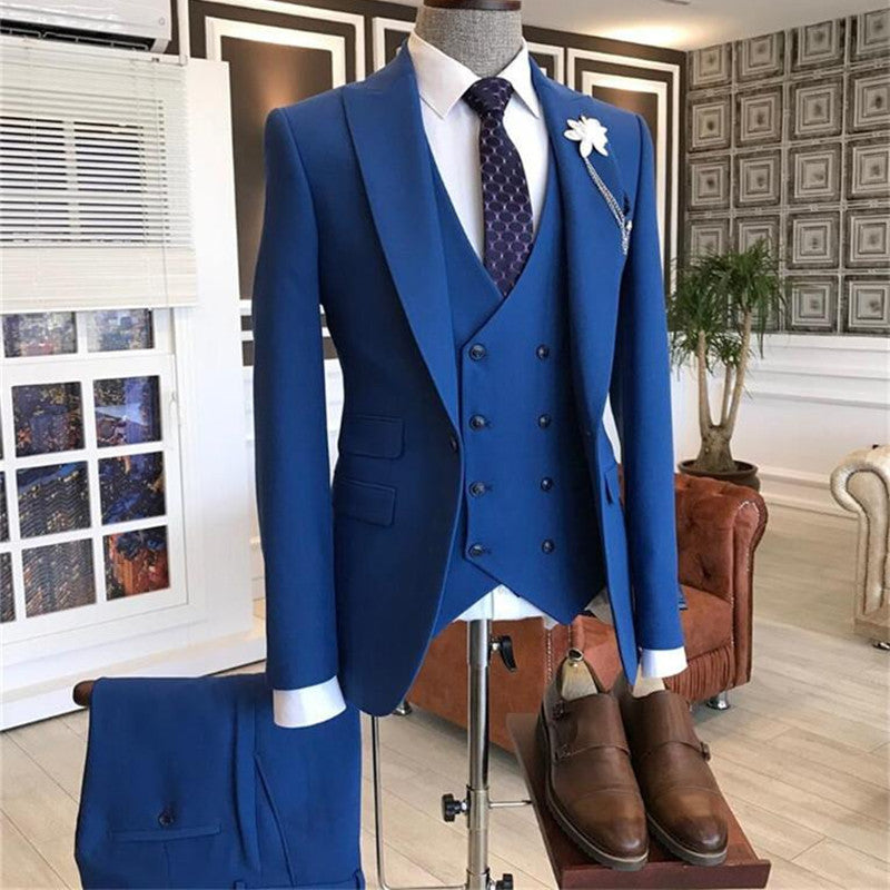 Blue Three-Pieces Peaked Lapel Men Suits-stylesnuggle