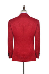 Bright Red Jacquard Peak Lapel with Black Silk Classy Mens Suits-stylesnuggle