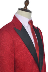 Bright Red Jacquard Peak Lapel with Black Silk Classy Mens Suits-stylesnuggle