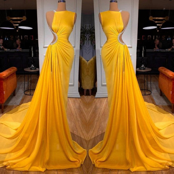 Bright Yellow Long Prom Dress Mermaid With Slit-stylesnuggle