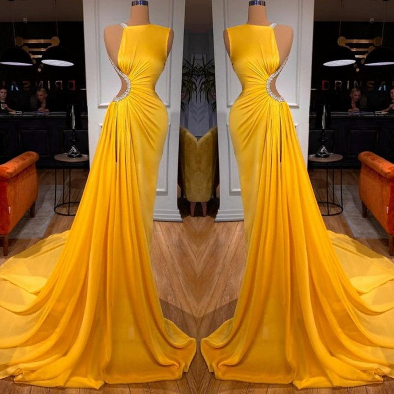 Bright Yellow Long Prom Dress Mermaid With Slit-stylesnuggle