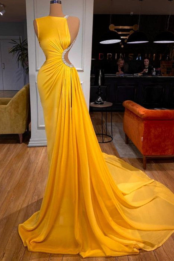 Bright Yellow Long Prom Dress Mermaid With Slit-stylesnuggle