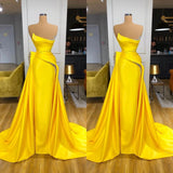 Bright Yellow Strapless Metallic Sequin Overskirt Prom Dress-stylesnuggle