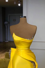 Bright Yellow Strapless Metallic Sequin Overskirt Prom Dress-stylesnuggle