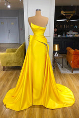 Bright Yellow Strapless Metallic Sequin Overskirt Prom Dress-stylesnuggle