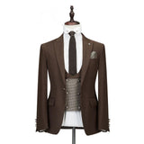 Buy Brown Three Pieces Peaked Lapel Slim Fit Wedding Groom Suits for men from stylesnuggle. Huge collection of Peaked Lapel Single Breasted Men Suit sets at low offer price &amp; discounts, free shipping &amp; made. Order Now.