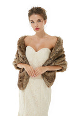 Brown Wedding Shrug Faux Fur Stole Fluffy Bridal Wrap Shawl-stylesnuggle