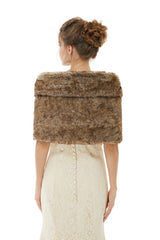 Brown Wedding Shrug Faux Fur Stole Fluffy Bridal Wrap Shawl-stylesnuggle