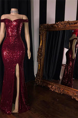 Still not know where to get your Burgundy Off-The-Shoulder Sequins Side-Slit Mermaid Prom Dresses online? stylesnuggle offer you new arrival prom dresses at factory price,  fast delivery worldwide.