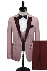 This Burgundy Peak Lapel Men Marriage Suits, Pricey Pink One Button Wedding Tuxedos at stylesnuggle comes in all sizes for prom, wedding and business. Shop an amazing selection of Peaked Lapel Single Breasted Pink mens suits in cheap price.