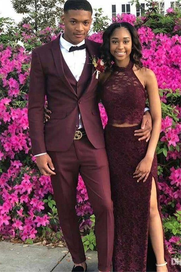 Burgundy Shawl Lapel Men Prom Outfits