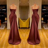 Burgundy Spaghetti-Straps Mermaid Ruffles Prom Dress Long-stylesnuggle