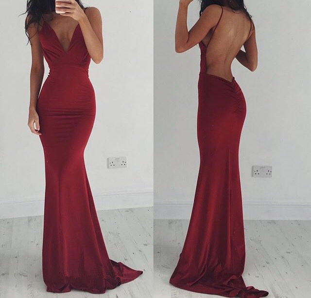 Customizing this New Arrival Burgundy Stretchy Spaghettis-Straps Backless Column Prom Dresses on stylesnuggle. We offer extra coupons,  make in cheap and affordable price. We provide worldwide shipping and will make the dress perfect for everyone.