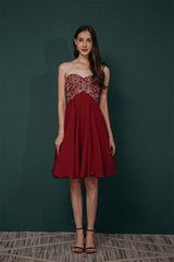 Burgundy Sweetheart Sparkle Beaded Chiffon Homecoming Dress-stylesnuggle