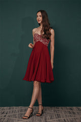 Burgundy Sweetheart Sparkle Beaded Chiffon Homecoming Dress-stylesnuggle