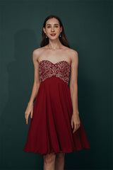 Burgundy Sweetheart Sparkle Beaded Chiffon Homecoming Dress-stylesnuggle