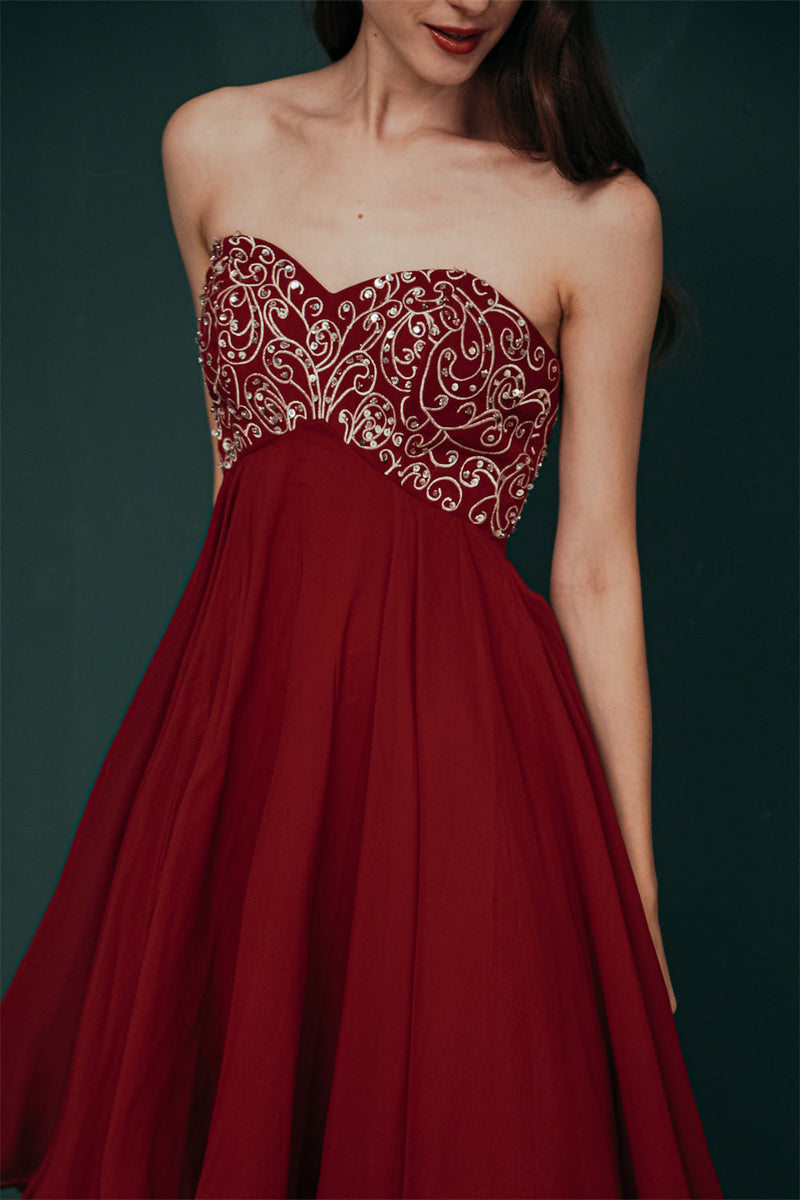 Burgundy Sweetheart Sparkle Beaded Chiffon Homecoming Dress-stylesnuggle