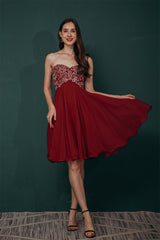 Burgundy Sweetheart Sparkle Beaded Chiffon Homecoming Dress-stylesnuggle