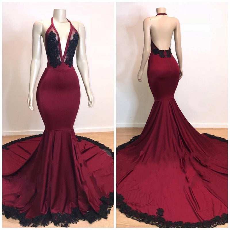 stylesnuggle offers Burgundy V-neck Halter Appliques Long Mermaid Evening Dresses at a cheap price from burgundy color to Mermaid hem.. Shop stylesnuggle with Gorgeous yet affordable Sleeveless Real Model Series.