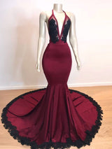 stylesnuggle offers Burgundy V-neck Halter Appliques Long Mermaid Evening Dresses at a cheap price from burgundy color to Mermaid hem.. Shop stylesnuggle with Gorgeous yet affordable Sleeveless Real Model Series.