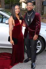 Burgundy Velvet Shawl Lapel Men's Prom Suits