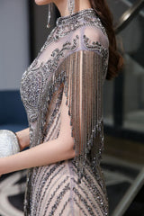 Looking for Prom Dresses, Evening Dresses, Homecoming Dresses, Quinceanera dresses in Tulle,  Mermaid style,  and Gorgeous Beading, Crystal, Sequined, Rhinestone,  work? stylesnuggle has all covered on this elegant Cap sleeves High neck Sparkle Beads Long Prom Dresses On Sale.