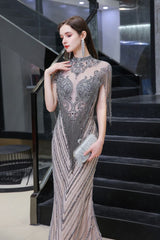 Looking for Prom Dresses, Evening Dresses, Homecoming Dresses, Quinceanera dresses in Tulle,  Mermaid style,  and Gorgeous Beading, Crystal, Sequined, Rhinestone,  work? stylesnuggle has all covered on this elegant Cap sleeves High neck Sparkle Beads Long Prom Dresses On Sale.