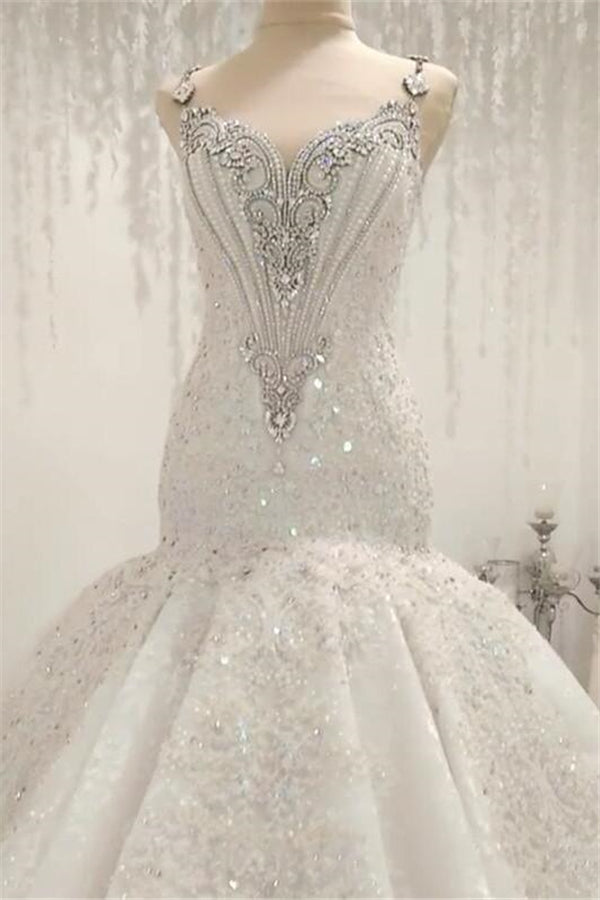 Cap Sleeves Sparkle Diamond Fit and Flare Wedding Dresses Online-stylesnuggle