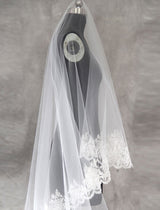 Cathedral White Lace Applique Edge Tulle Wedding Veil-stylesnuggle