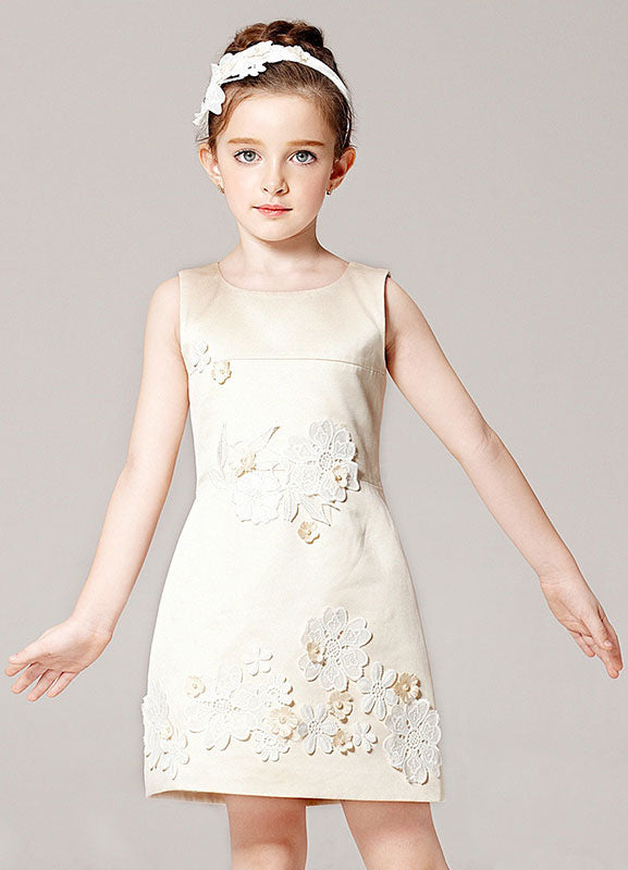 Champagne flower girl dress Outfit A Line Flower Applique Beaded Knee Length Pageant Dress With Jacket