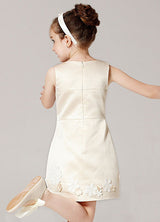 Champagne flower girl dress Outfit A Line Flower Applique Beaded Knee Length Pageant Dress With Jacket