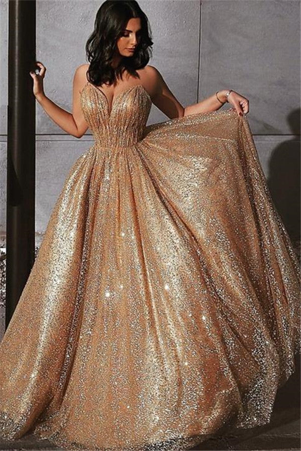 Search for champagne prom dresses online? stylesnuggle offer you Champagne Elgant A-line Spaghetti Straps Backless Sequins Prom Dresses available in 30 colors and 2-26w sizes,  and also free custom make service.