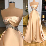 Champagne Strapless Overskirt Prom Dress Long With Crystals-stylesnuggle