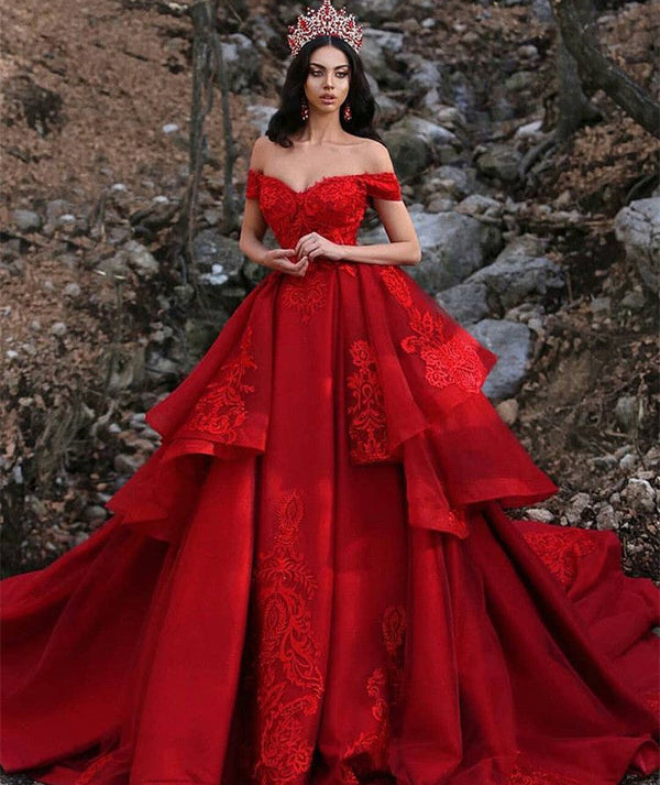 This beautiful Charming Ball Gown Appliques Off-the-Shoulder Sleeveless Prom Party Gownswill contribute to your beauty and make you more attractive in the party. The Off-the-shoulder bodice is fully lined which is soft,  and the Floor-length skirt with Appliques, Tiered to provide a pretty look of Satin.