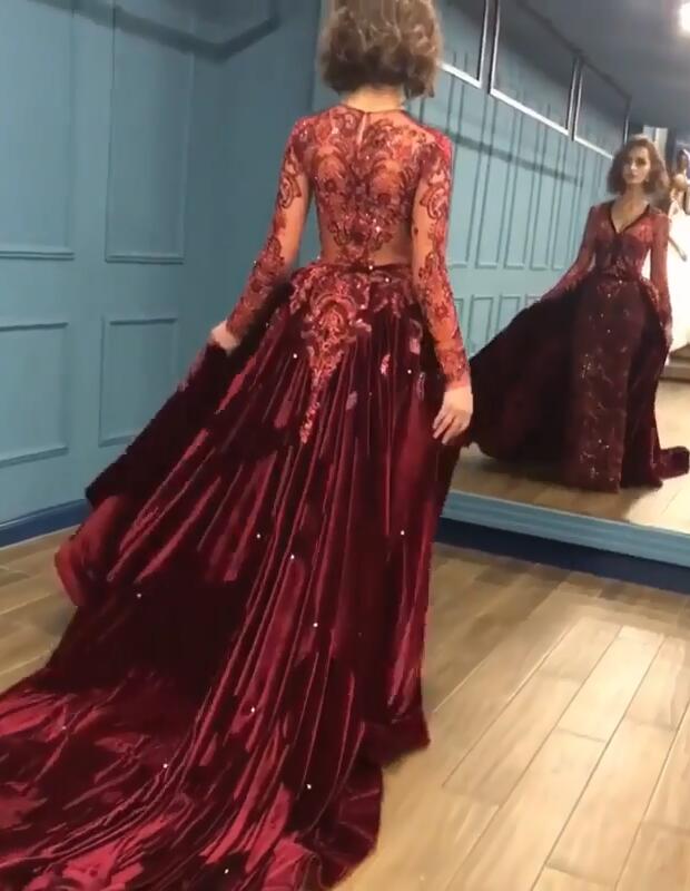 Shop stylesnuggle with high quality Burgundy Prom Party Gowns with reasonable price. Don't miss out the free shipping service on this Charming Beading Burgundy Long Sleevess Prom Dress.