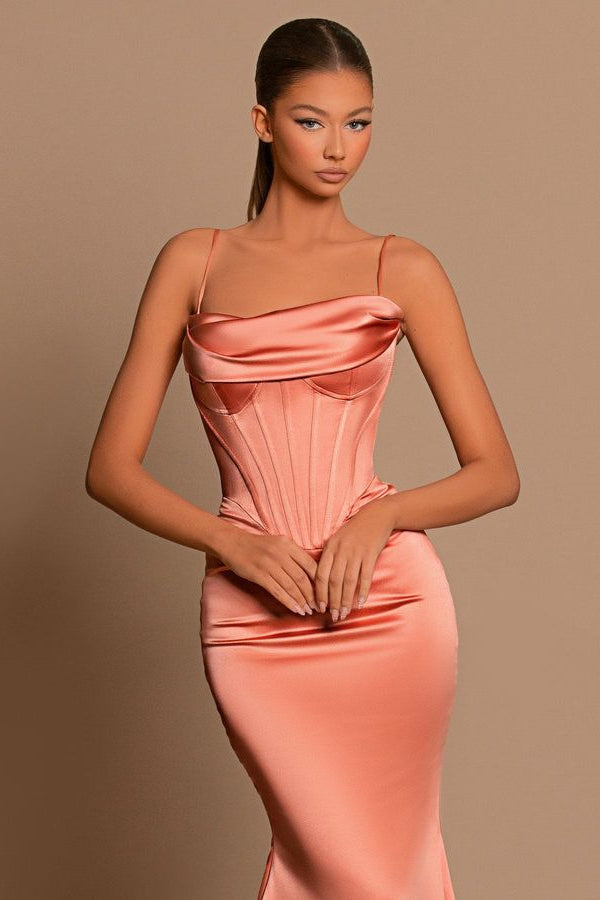 Charming Coral Spaghetti-Straps Prom Dress Mermaid Sleeveless-stylesnuggle