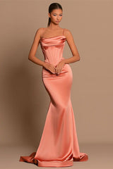 Charming Coral Spaghetti-Straps Prom Dress Mermaid Sleeveless-stylesnuggle