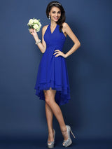 A-Line Charming Halter Pleats Sleeveless Short Chiffon Bridesmaid Dresses