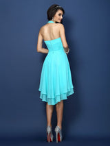 A-Line Charming Halter Pleats Sleeveless Short Chiffon Bridesmaid Dresses